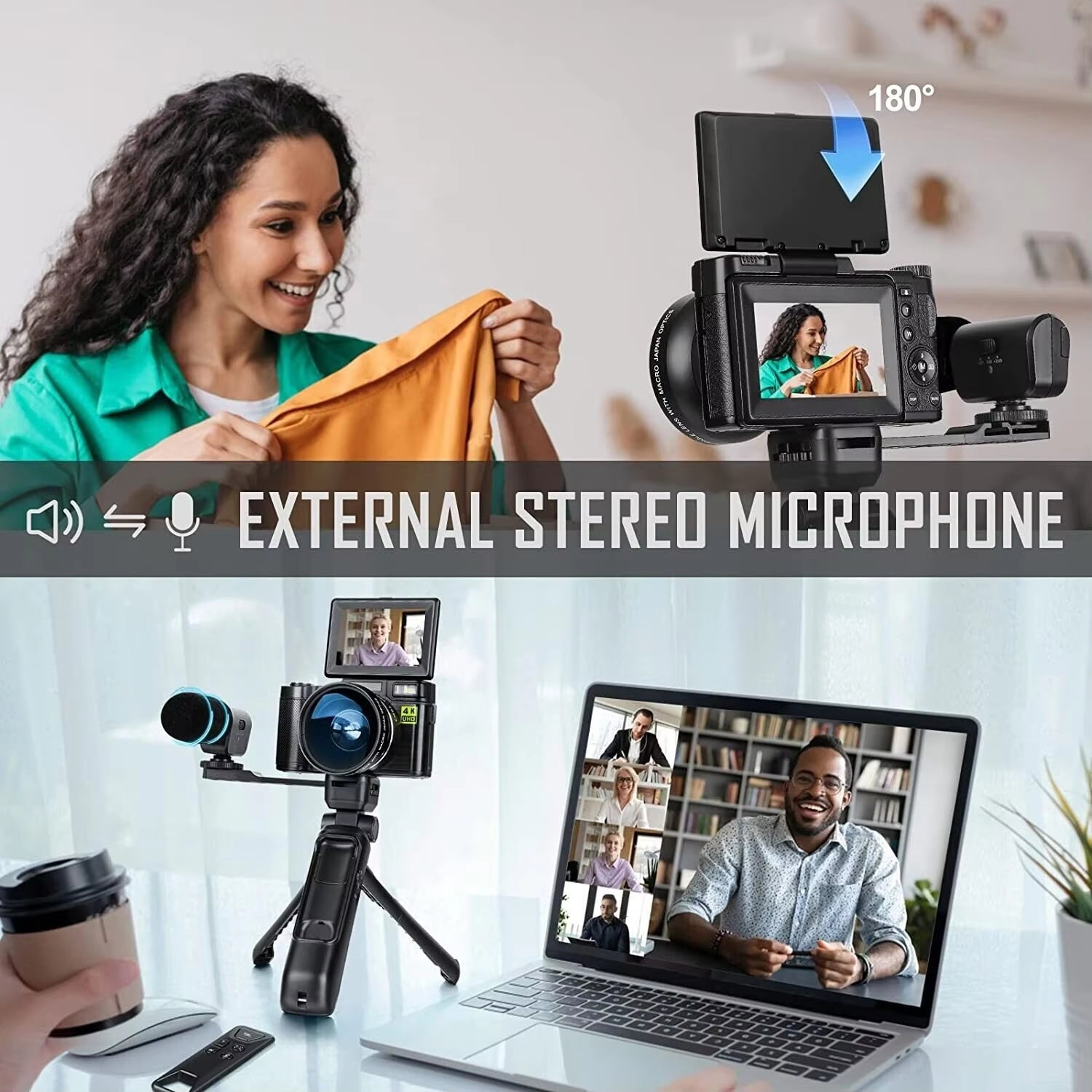 G-Anica 4K Digital Cameras for Photography48Mp Video Camera for Youtube Vlogger Kit-Microphone & Remote Control Tripod Grip