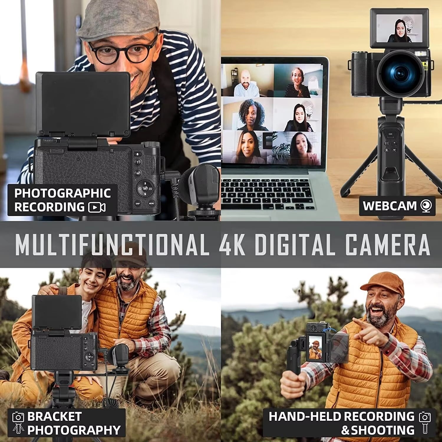 G-Anica 4K Digital Cameras for Photography48Mp Video Camera for Youtube Vlogger Kit-Microphone & Remote Control Tripod Grip