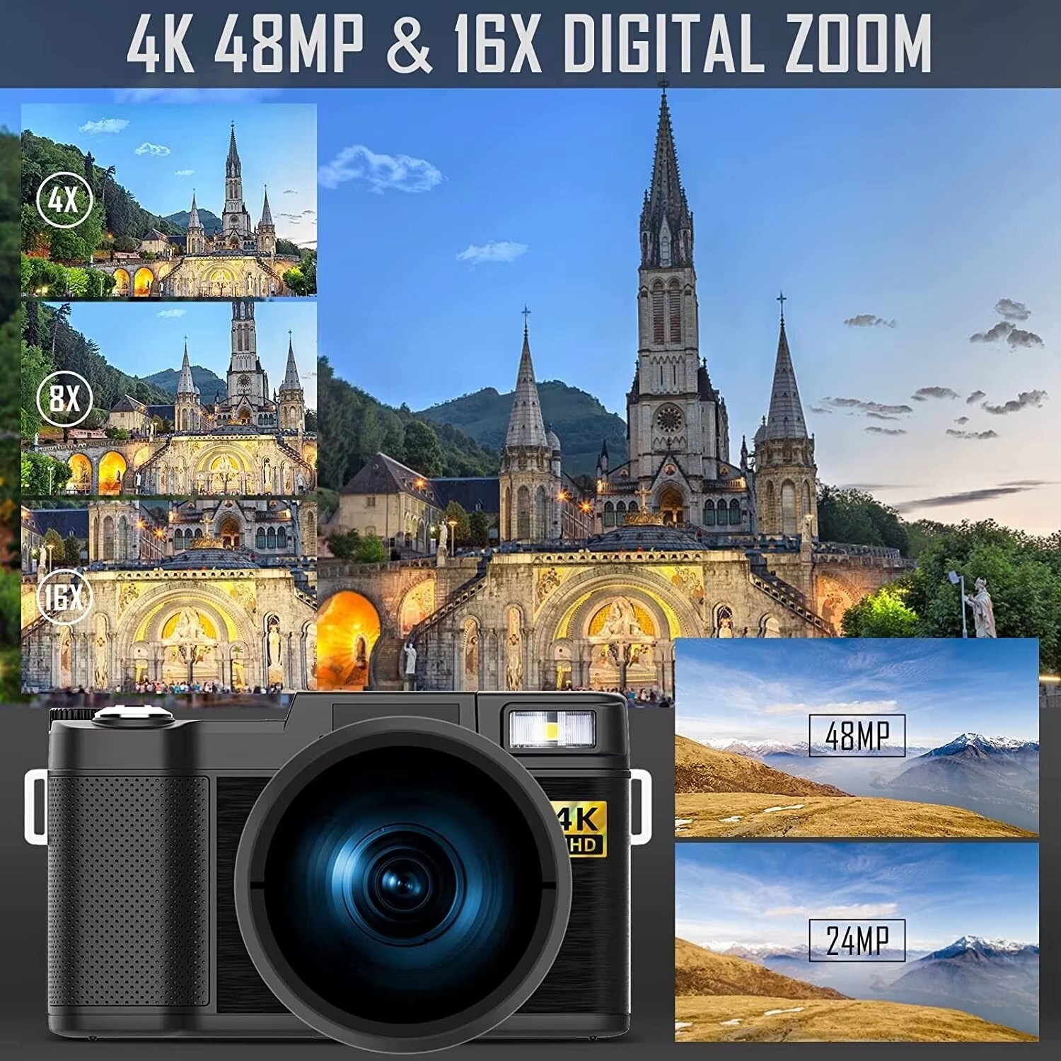 G-Anica 4K Digital Cameras for Photography48Mp Video Camera for Youtube Vlogger Kit-Microphone & Remote Control Tripod Grip
