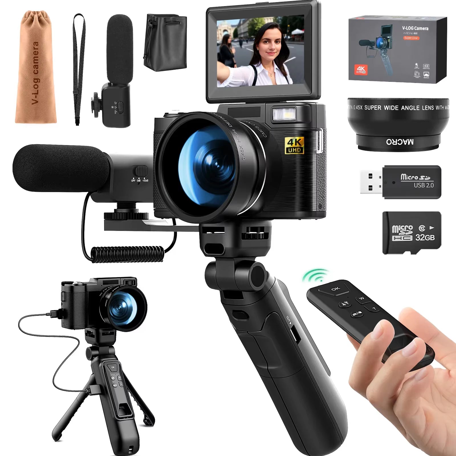 G-Anica 4K Digital Cameras for Photography48Mp Video Camera for Youtube Vlogger Kit-Microphone & Remote Control Tripod Grip
