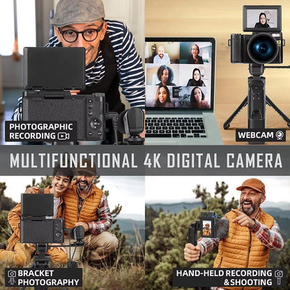 G-Anica 4K Digital Cameras for Photography48Mp Video Camera for Youtube Vlogger Kit-Microphone & Remote Control Tripod Grip